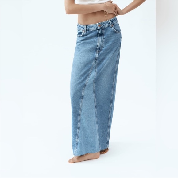 ZARA CONTRASTING Z1975 DENIM MIDI SKIRT NWT - Picture 5 of 5
